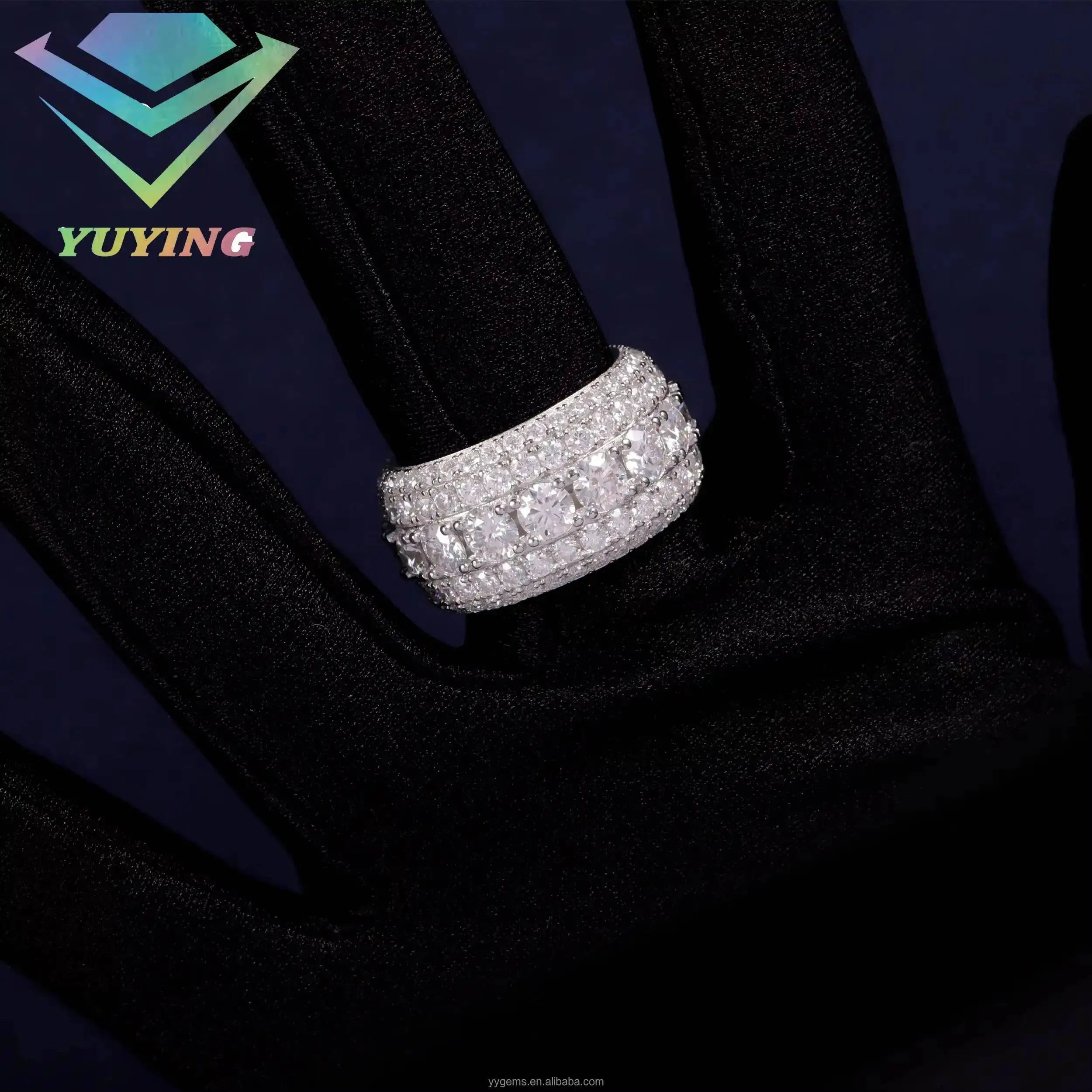 VVS Moissanite 925 Silver Full Iced Out Cuban Ring for Men / Women  100% Pass Diamond Tester