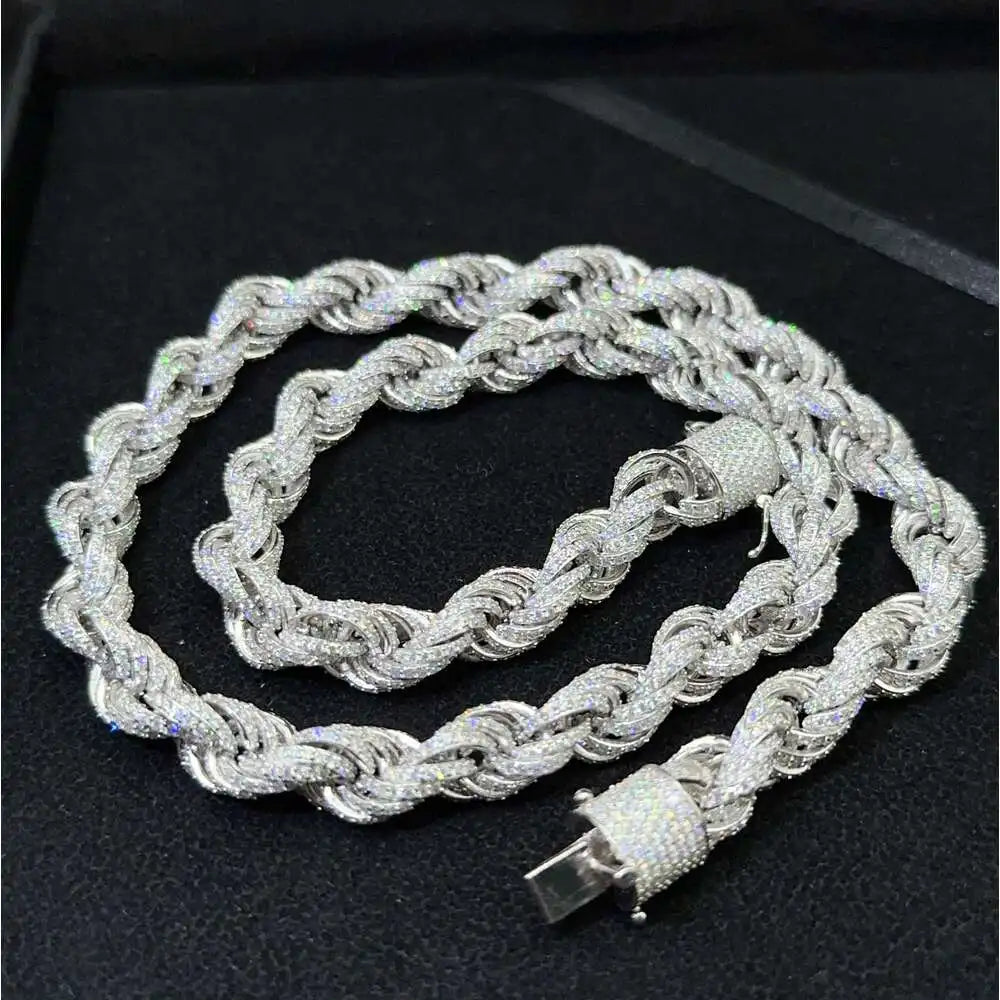 .925 Strerling Silver Iced Out 10mm Rope Chain