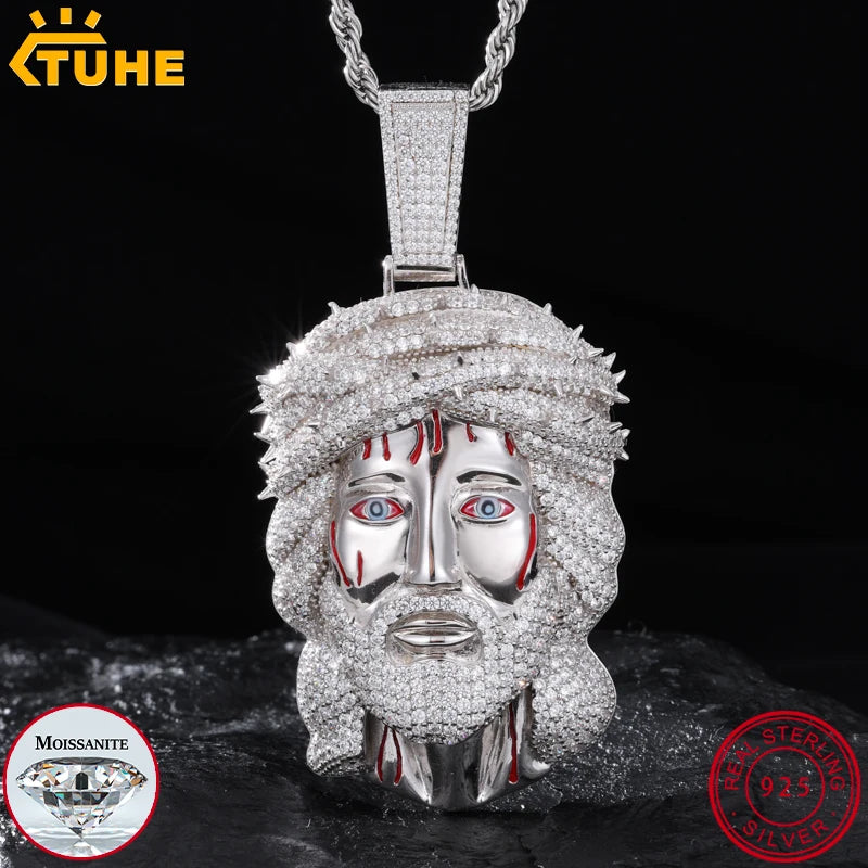 Jesus pendant 925 Silver Ice Out Moissanite Pendant