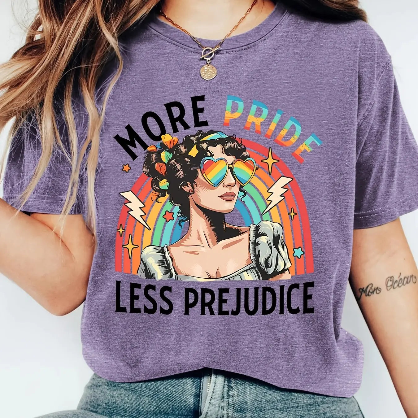 Women Casual Short Sleeve T-Shirt Rainbow Pride Graphic Print Crew Neck Soft Daily Wear Tees