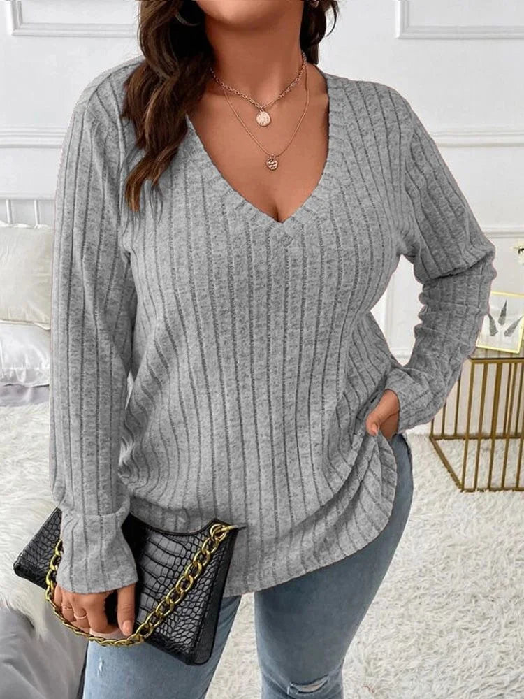 Women's Long-Sleeve V-Neck Sweater, Loose-Fit Knit Top