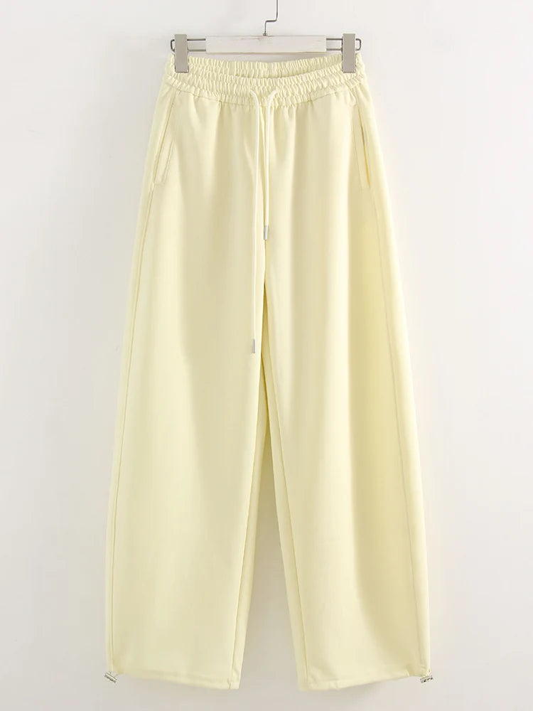 Women's Tracksuit Wide Leg Sweatpants And Hoodies Set Butter Yellow Plain 2 Pieces Pants Set For Women Joggers And Hoodie Set