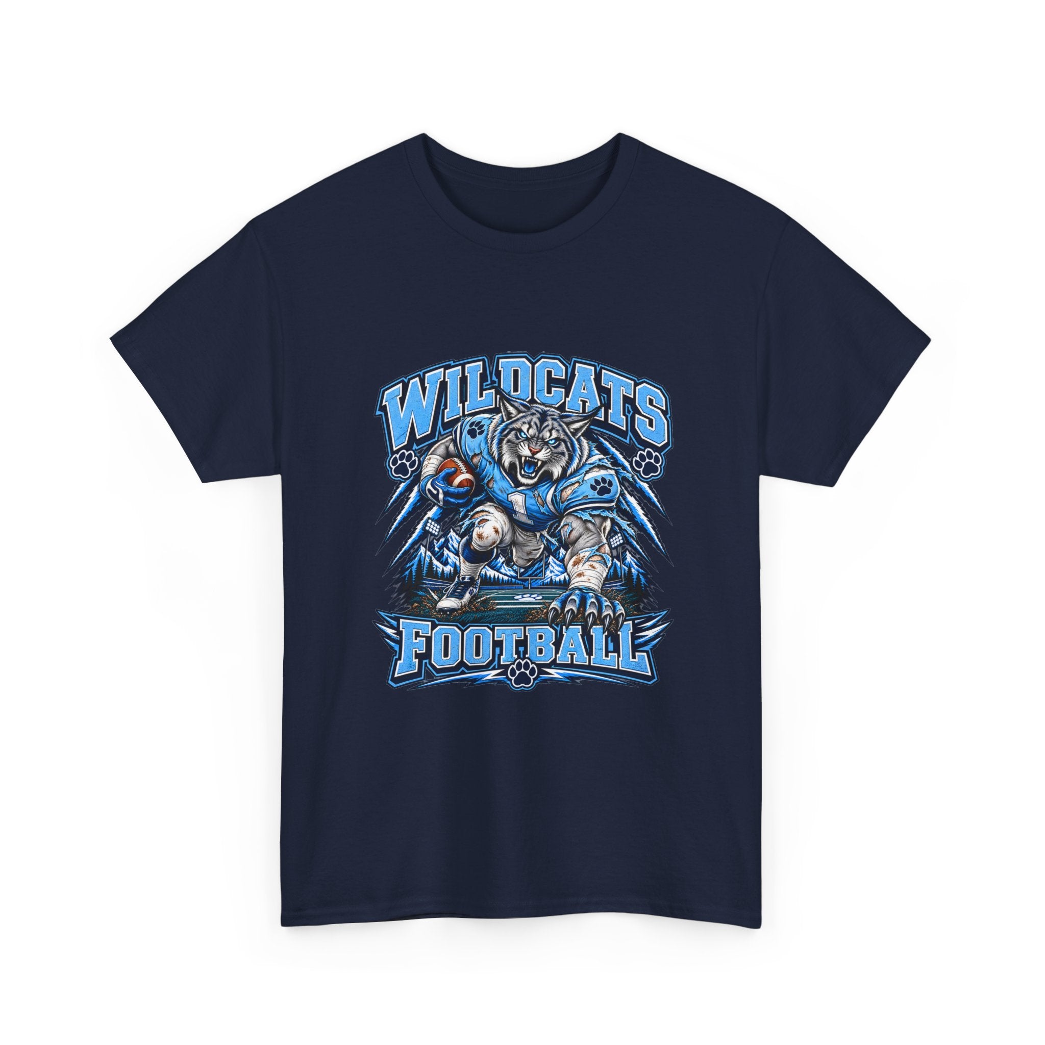 Wildcats Football Fierce Game Day Graphic T-Shirt – Baby Blue, Navy, Black & White