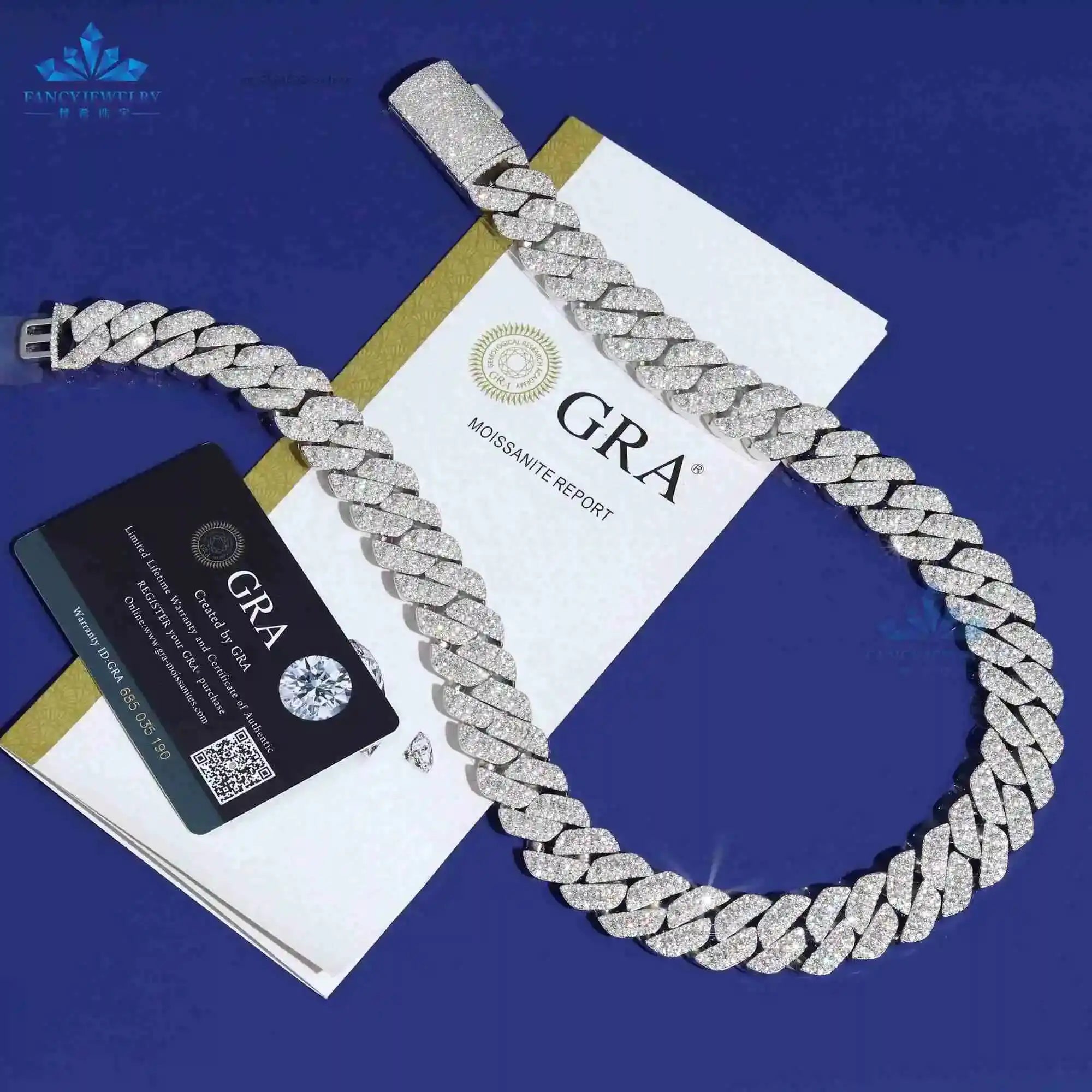 Iced Out Moissanite Cuban Link 3 Rows 18mm 925 Sterling Silver Cuban Necklace Bracelet..