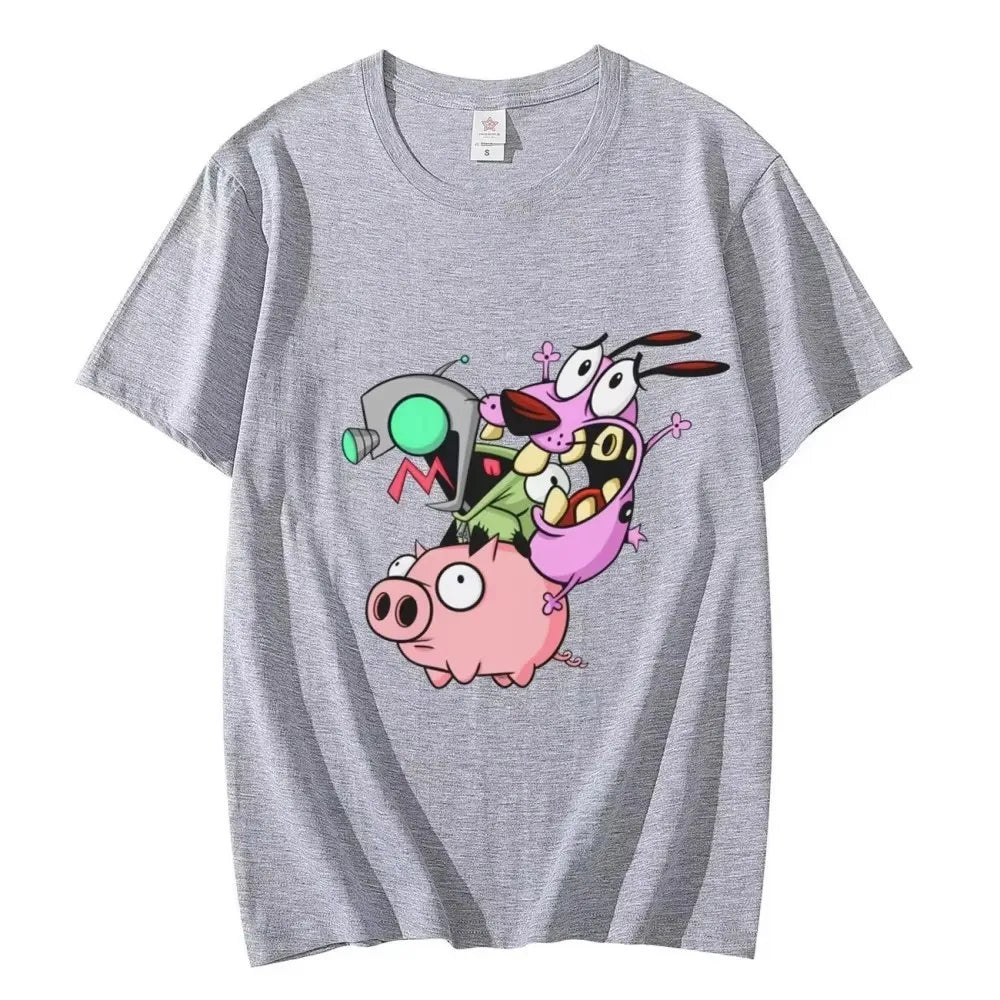 Courage The Cowardly Dog Cartoon Graphic Tee Funny Men Summer Short Sleeve Round Neck Cotton T-Shirt