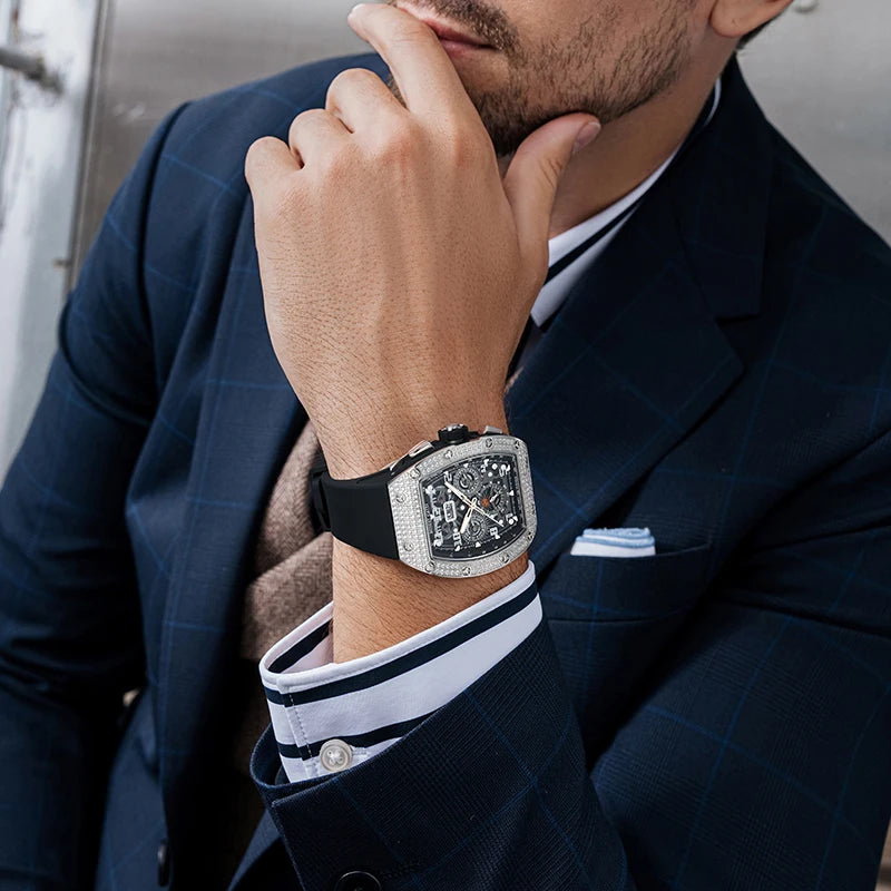 Men Automatic Mechanical Watch Stainless Steel Skeleton Dial Sapphire Glass Waterproof Luxury Moissanite Wristwatch