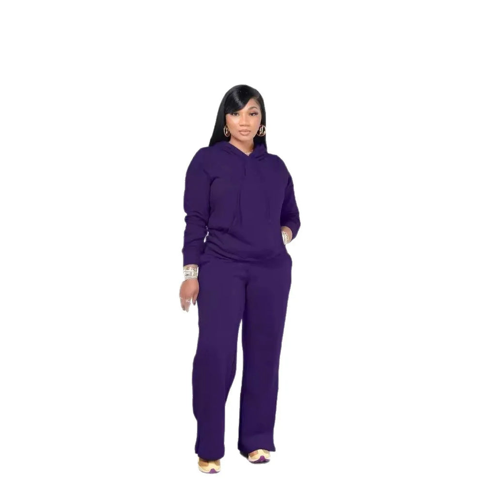 Solid Color Hooded Sweatshirt Pants Casual Long-sleeved Autumn Winter Suit Two Piece Set Women Outfit 2025
