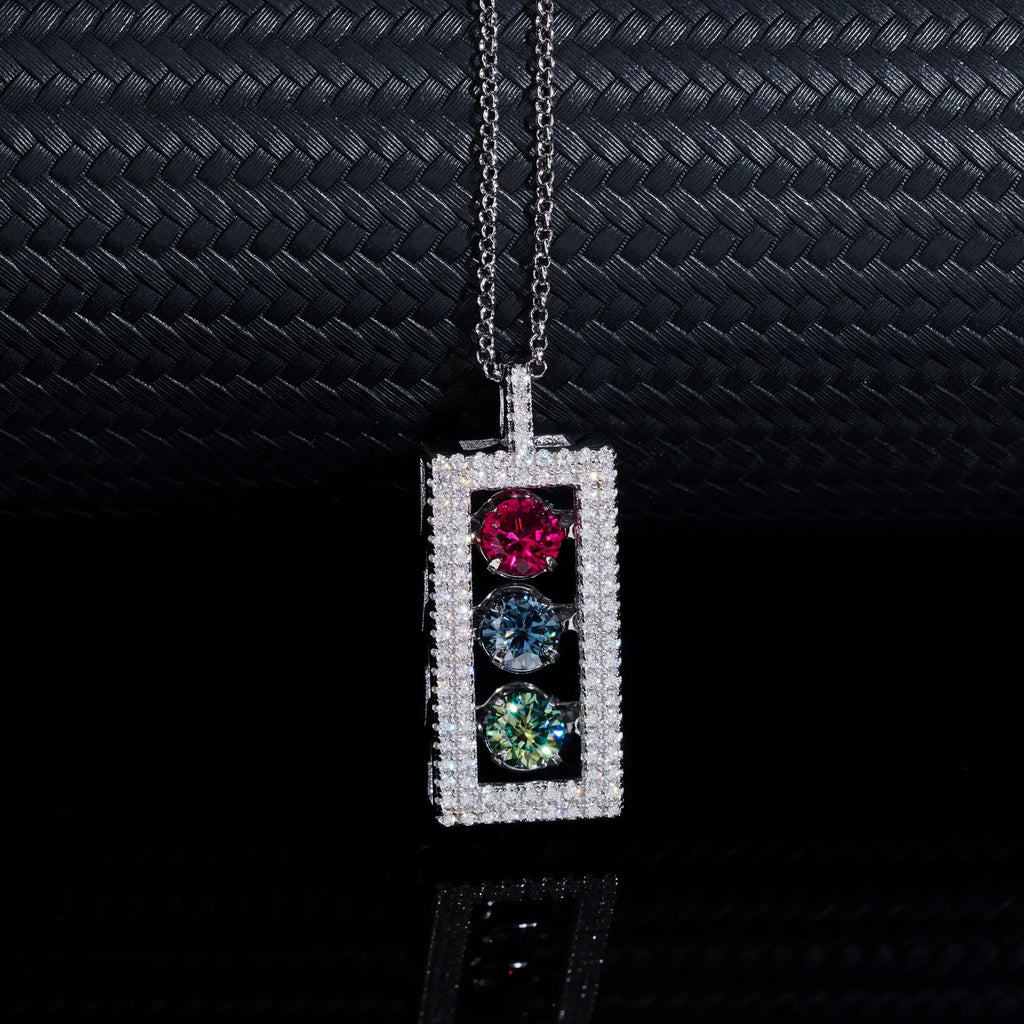 .925 ‘Sterling Silver Multi Color Moissanite Rectangle Hollow Pendamt