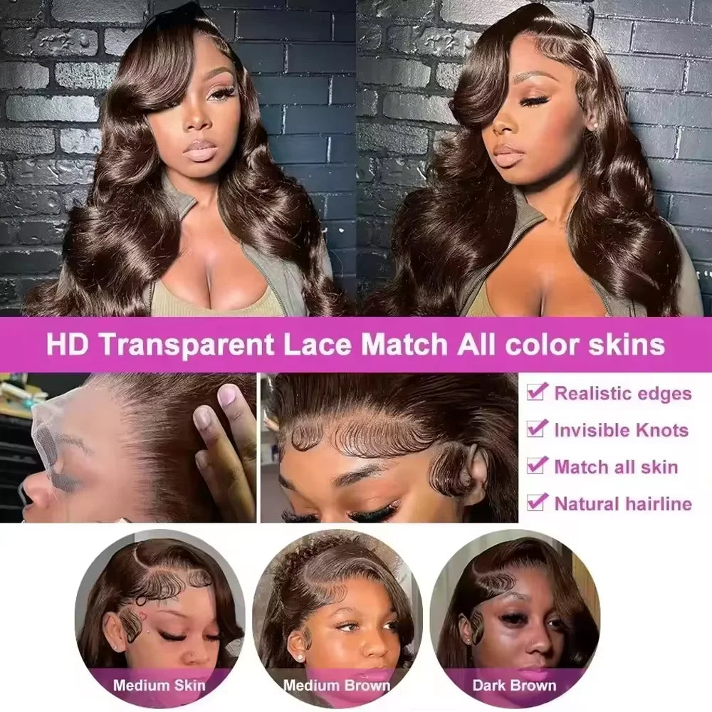 18in-46in Chocolate Brown #4 Colored Human Hair 13x4 HD Lace Front Wig 13x6