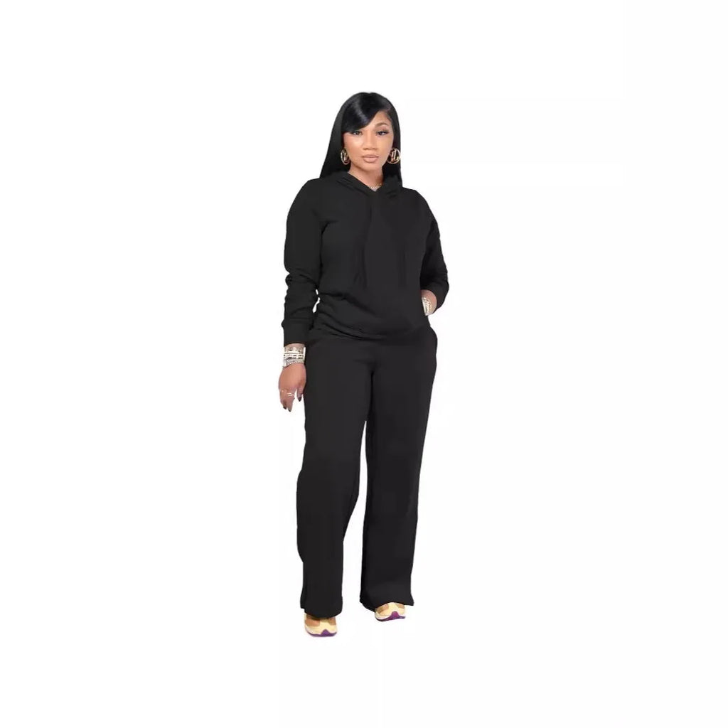 Solid Color Hooded Sweatshirt Pants Casual Long-sleeved Autumn Winter Suit Two Piece Set Women Outfit 2025