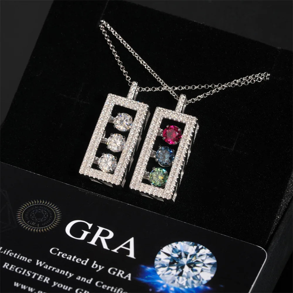 .925 ‘Sterling Silver Multi Color Moissanite Rectangle Hollow Pendamt