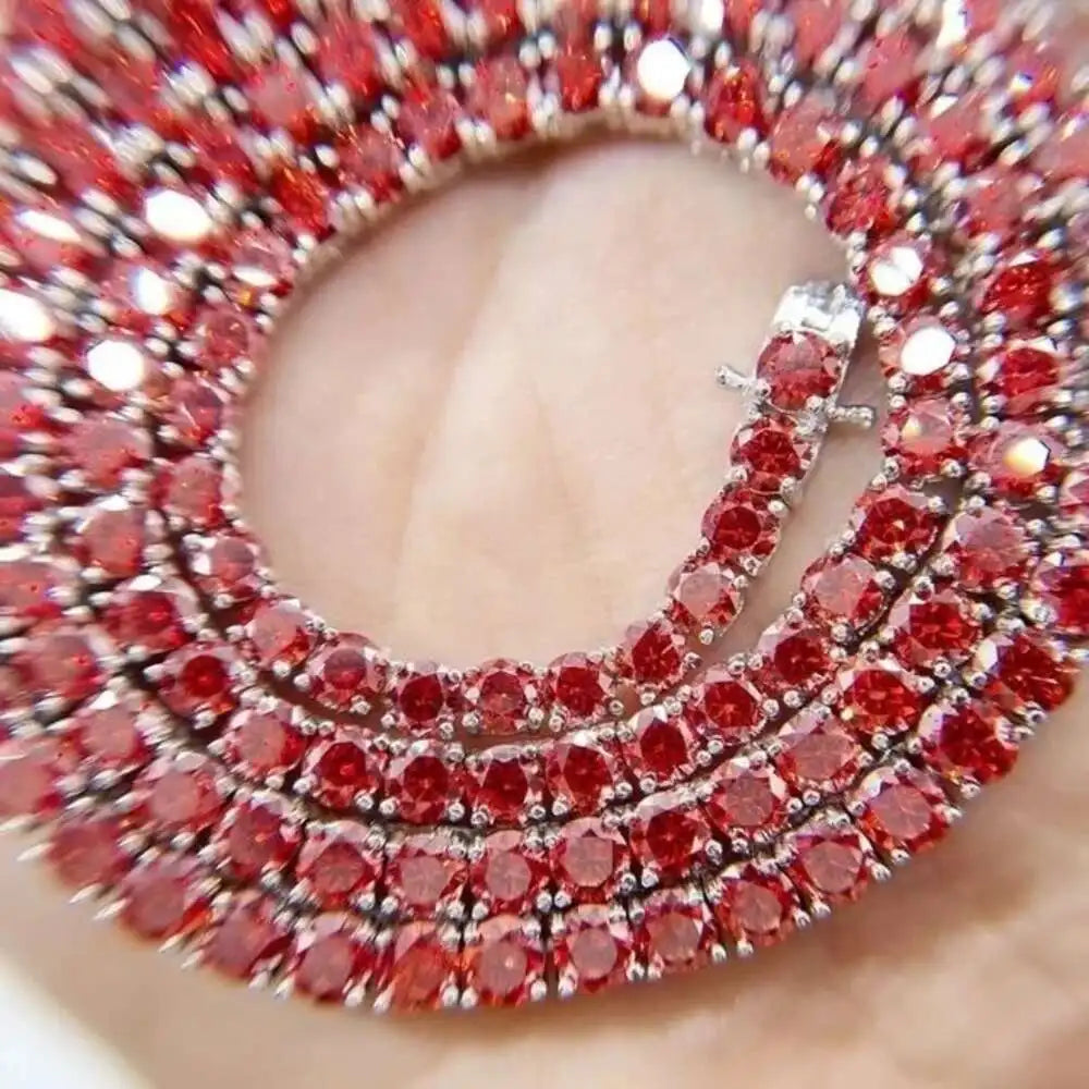 Customized 925 Silver Red/ Blue/ Green/ Black/ Pink Rainbow Diamond Tennis Chain Bracelet Colorful Moissanite Tennis Necklace