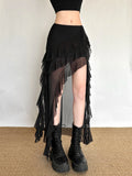Sisjuly Millennium Spicy Girl Net Splicing Design Irregular Half Skirt Women's Fashion Urban Commute Breathable Polyester