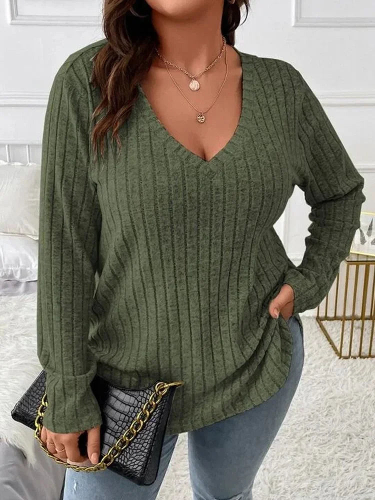 Women's Long-Sleeve V-Neck Sweater, Loose-Fit Knit Top