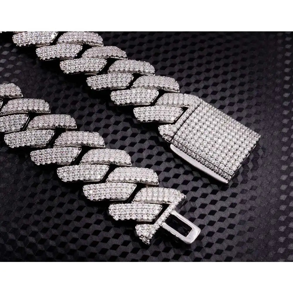 .925 Sterling Silver 19mm Necklace Mojssanite Cuban Link Chain