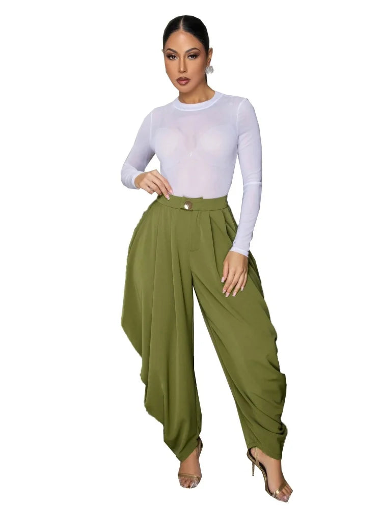 Wmstar Pants Women Wholesale 2026 European Style Pure Color Flower Shaped Sexy Urban Multi Fold Individualized Casual Summer