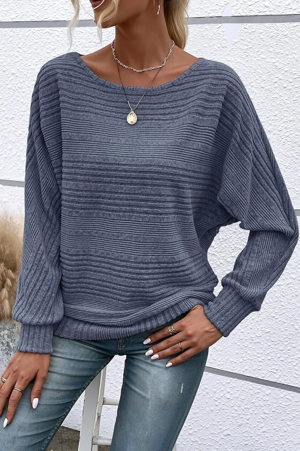 Women's Long Sleeve Round Neck Solid Color Loose Fit Knit Patchwork T Shirt Winter Women's Clothing Urban Women Sweater Style