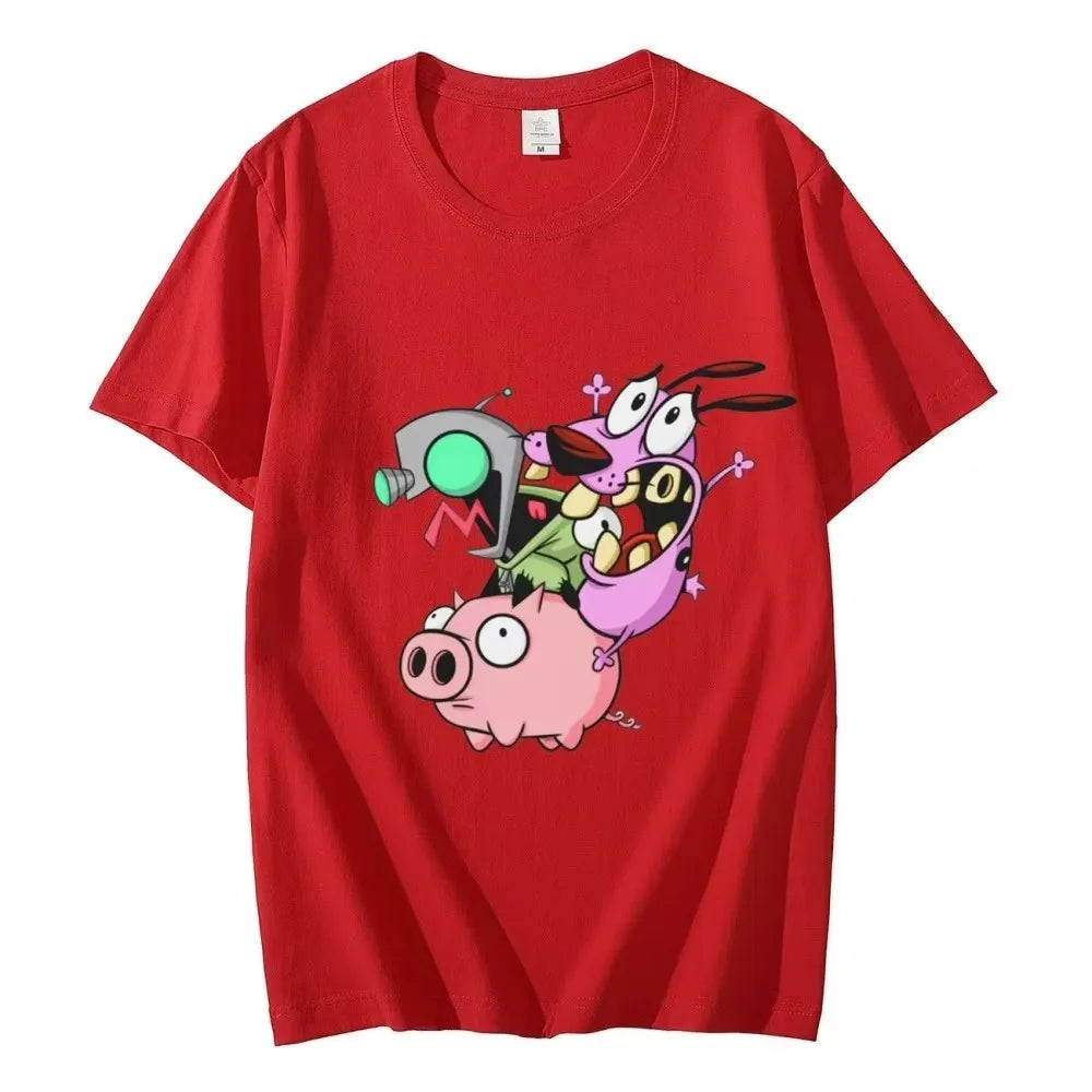 Courage The Cowardly Dog Cartoon Graphic Tee Funny Men Summer Short Sleeve Round Neck Cotton T-Shirt