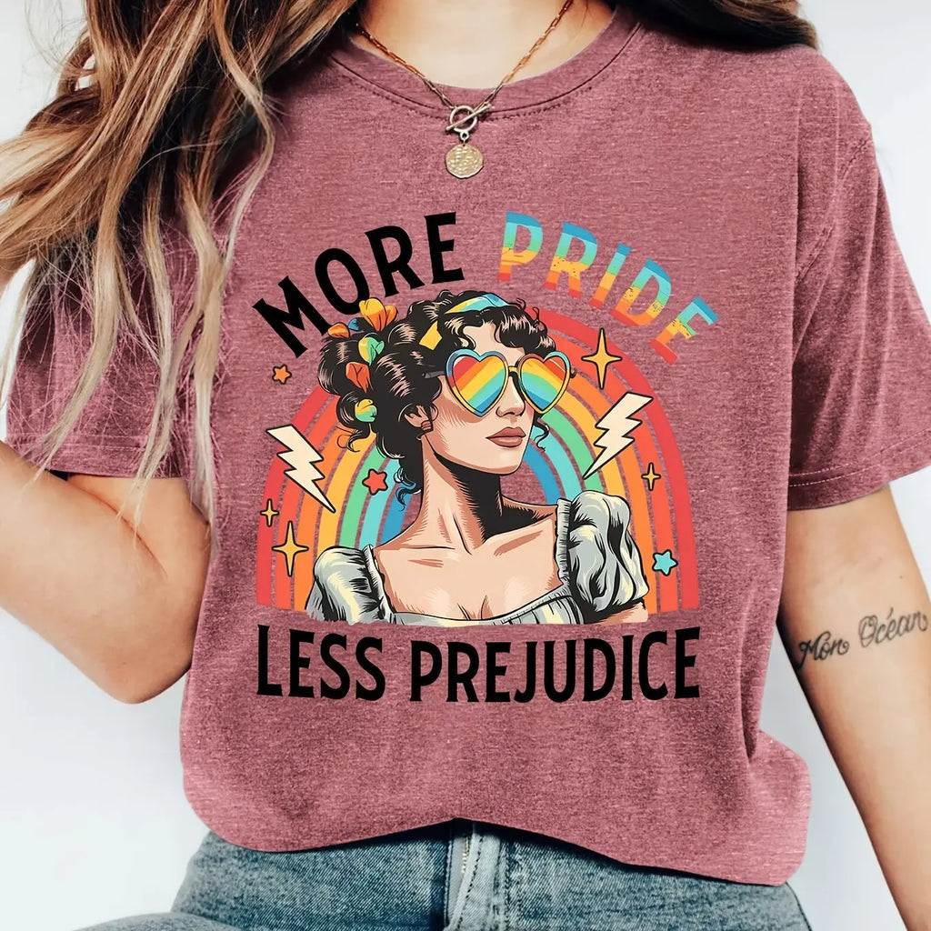 Women Casual Short Sleeve T-Shirt Rainbow Pride Graphic Print Crew Neck Soft Daily Wear Tees