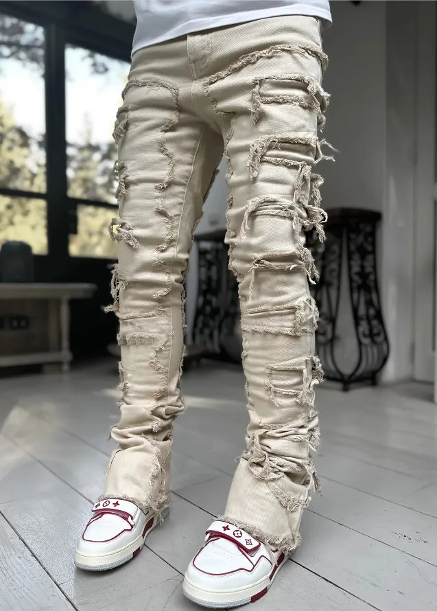Patchwork Denim Layered Flared Pants