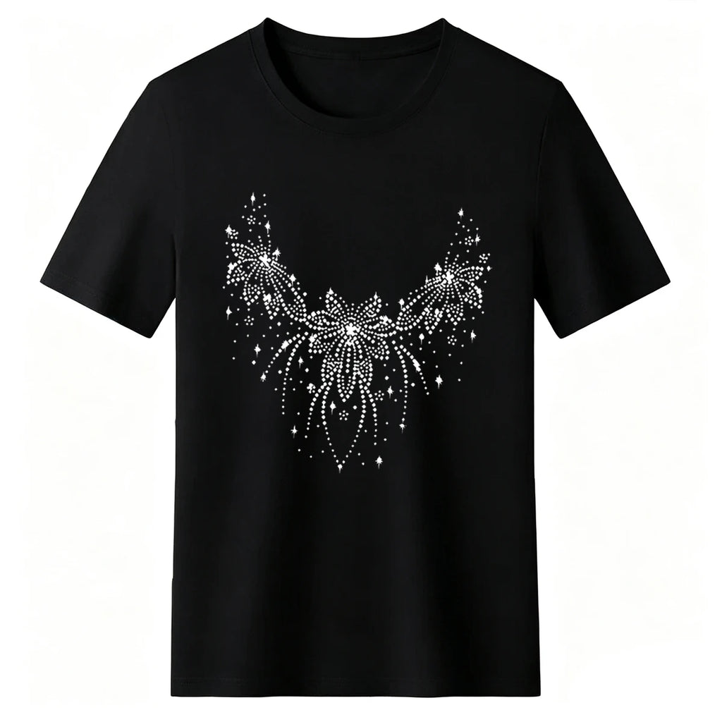 Plus Size Women Sparkling Rhinestone Fireworks Bow Star Graphic 100% Cotton Soft Loose Oversized Crew Neck Short Sleeve T-Shirt For Party Night Out Daily Casual Tops