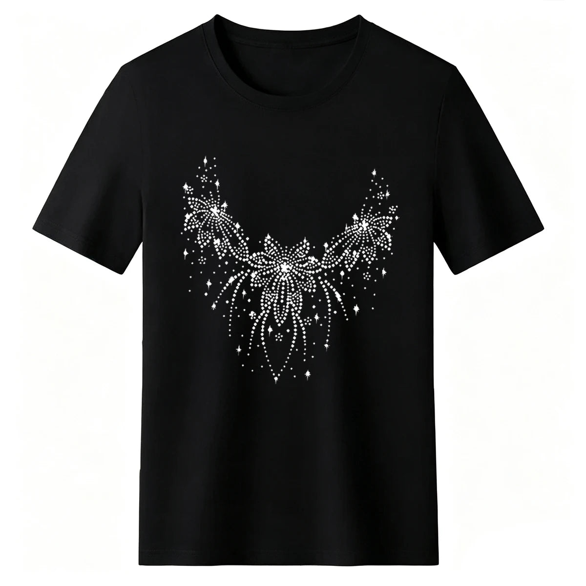 Plus Size Women Sparkling Rhinestone Fireworks Bow Star Graphic 100% Cotton Soft Loose Oversized Crew Neck Short Sleeve T-Shirt For Party Night Out Daily Casual Tops