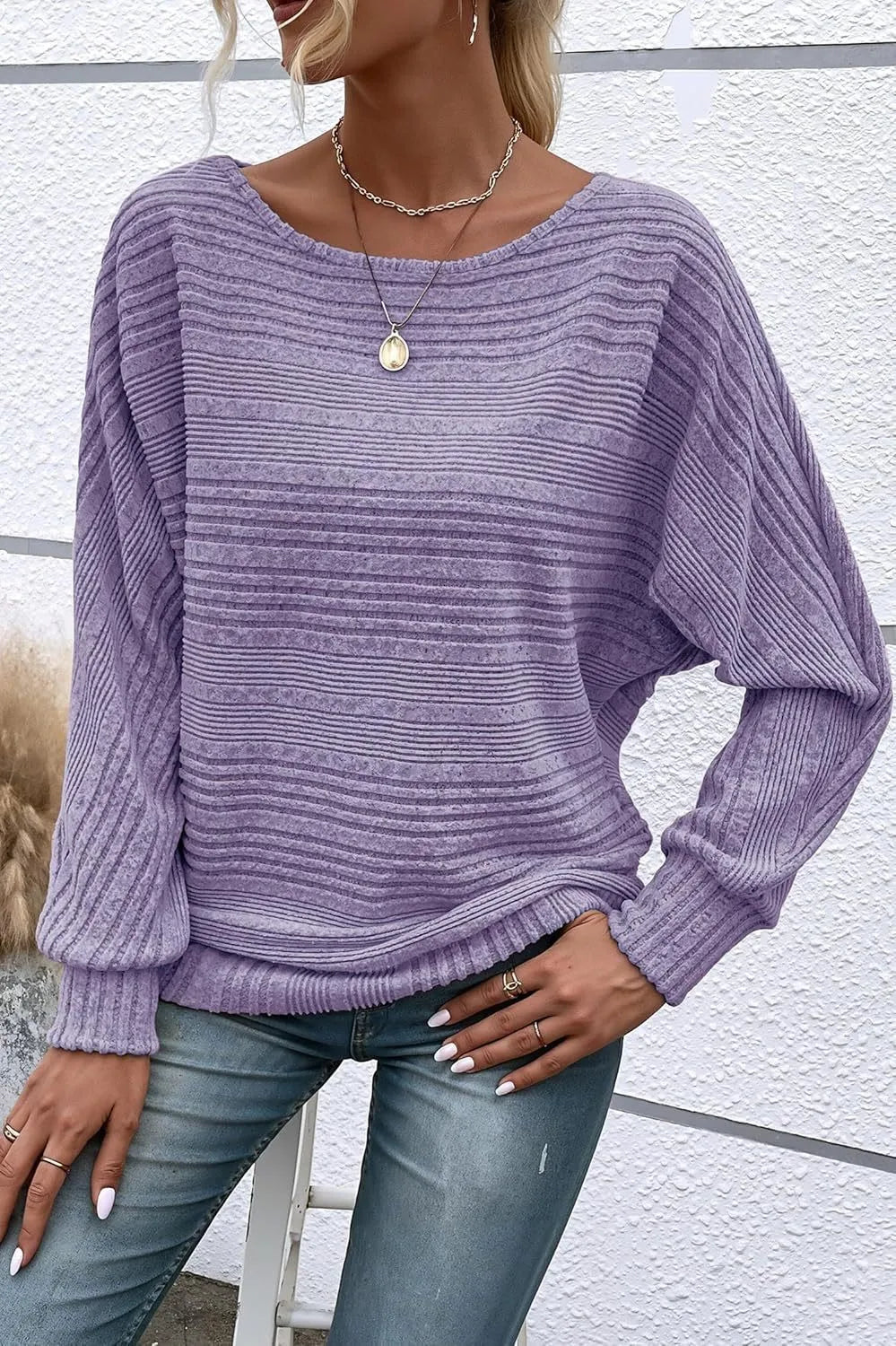 Women's Long Sleeve Round Neck Solid Color Loose Fit Knit Patchwork T Shirt Winter Women's Clothing Urban Women Sweater Style