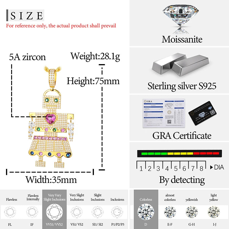 High Quality Skull Pendant Silver 925 Moissanite Iced Out Pendant