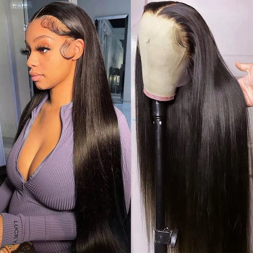 16in-38in Straight Human Hair Wigs Glueless 13X6 HD Transparent Lace Front Wig