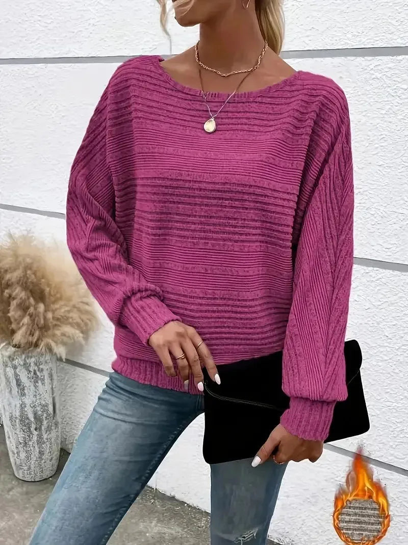 Women's Long Sleeve Round Neck Solid Color Loose Fit Knit Patchwork T Shirt Winter Women's Clothing Urban Women Sweater Style
