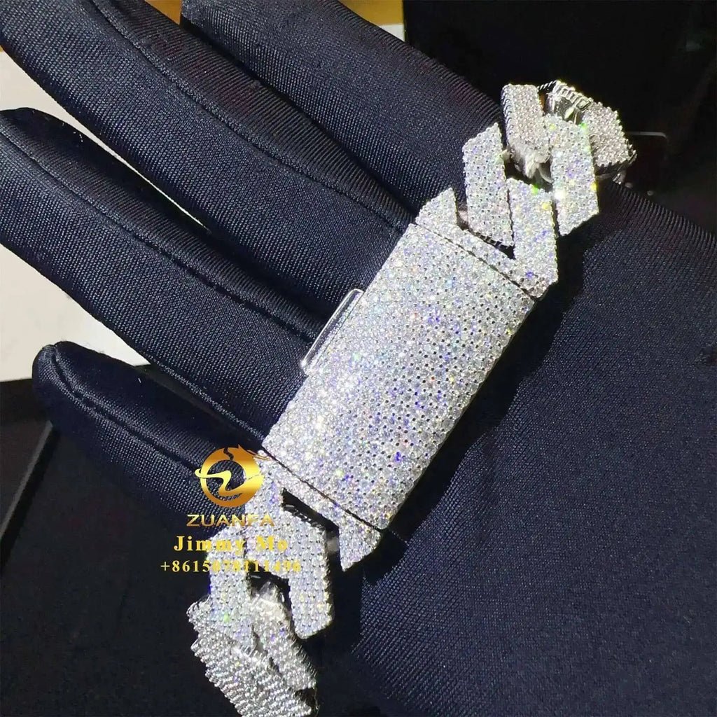 Heavy 925 Solid Silver 19mm 4 Rows VVS1 Moissanite Diamond Miami Cuban Link Chain