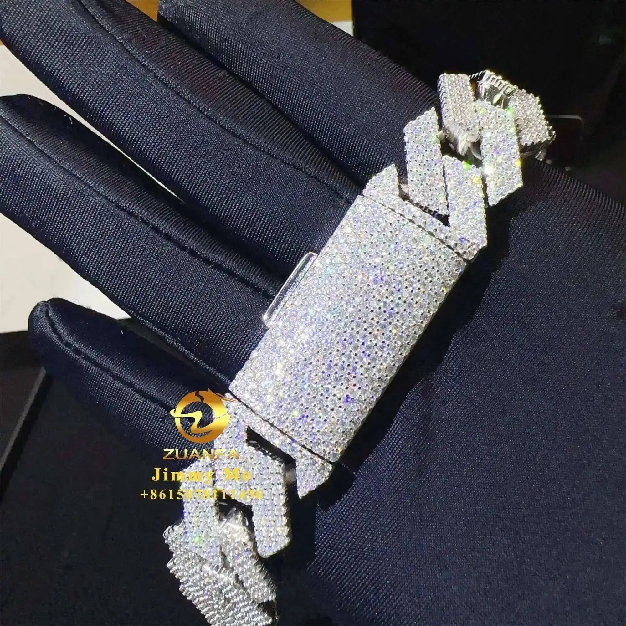 Heavy 925 Solid Silver 19mm 4 Rows VVS1 Moissanite Diamond Miami Cuban Link Chain