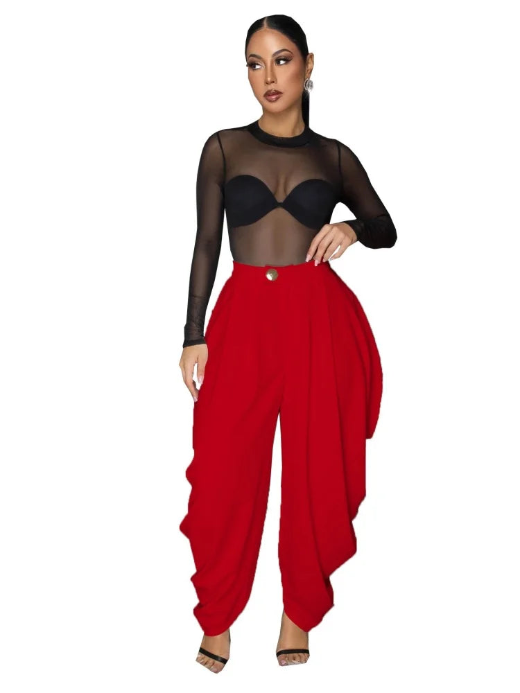 Wmstar Pants Women Wholesale 2026 European Style Pure Color Flower Shaped Sexy Urban Multi Fold Individualized Casual Summer