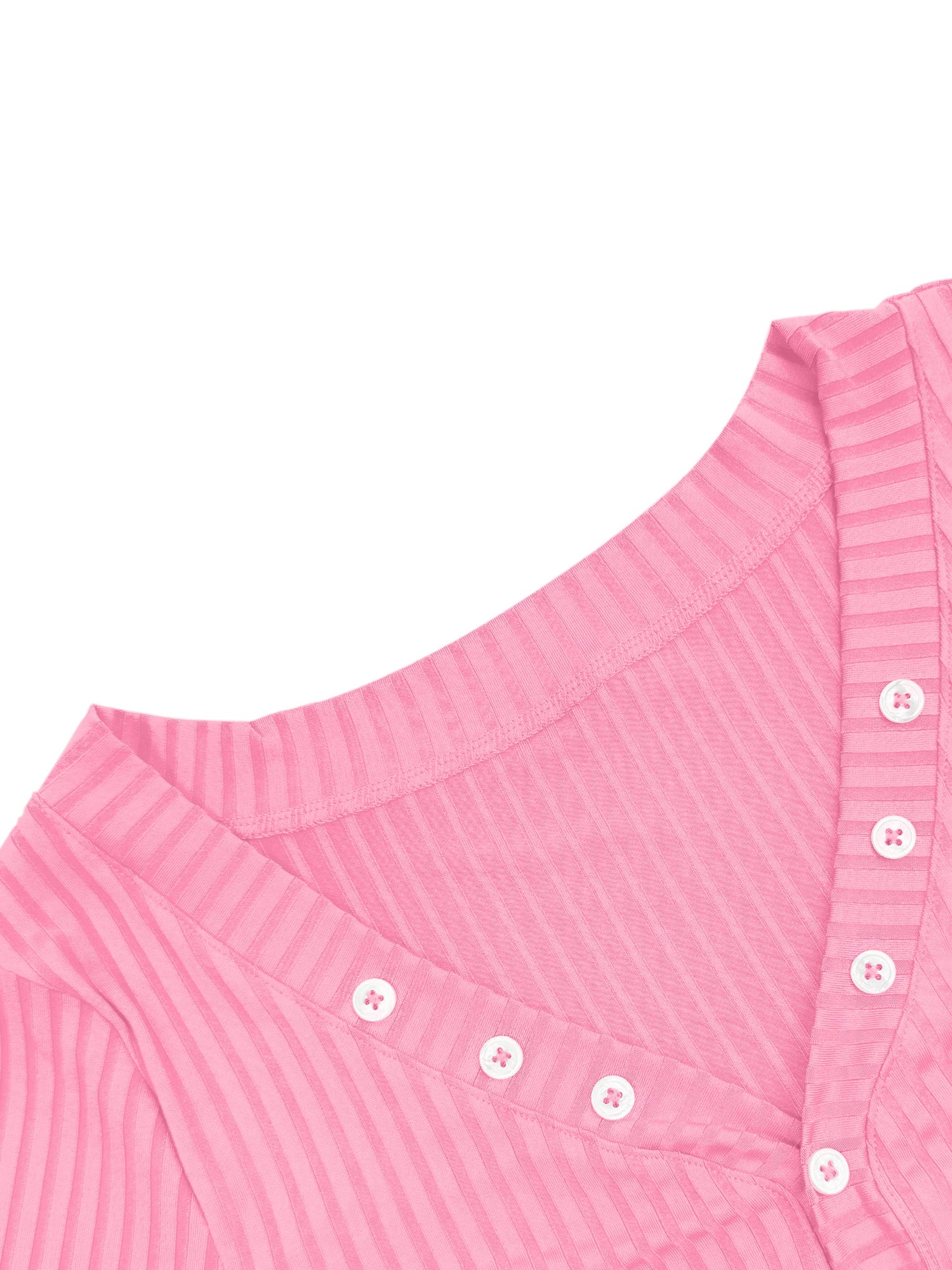 Fashion‑Forward Henley Knit Shirt, Form‑Fitting Long‑Sleeve Rib Top for City Wandering and Casual Photo Shoots