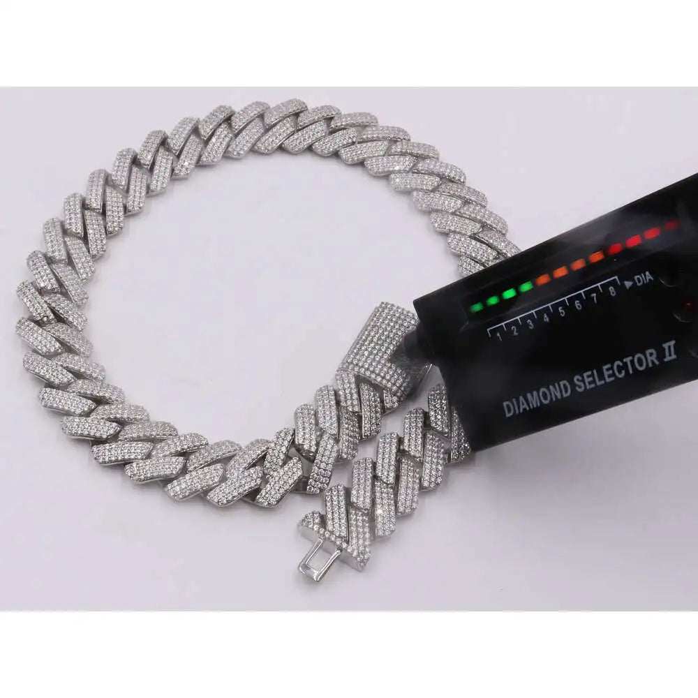 .925 Sterling Silver 19mm Necklace Mojssanite Cuban Link Chain