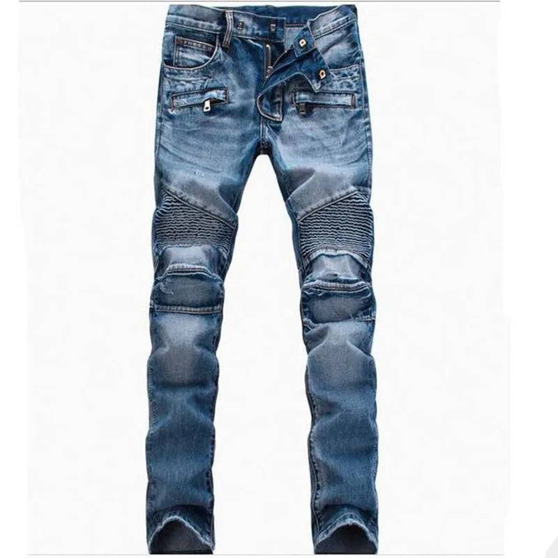 ens Moto Biker Straight Jeans Spring Autumn Punk Streetwear Trouers Casual Denim Designer Pants Size 28-42