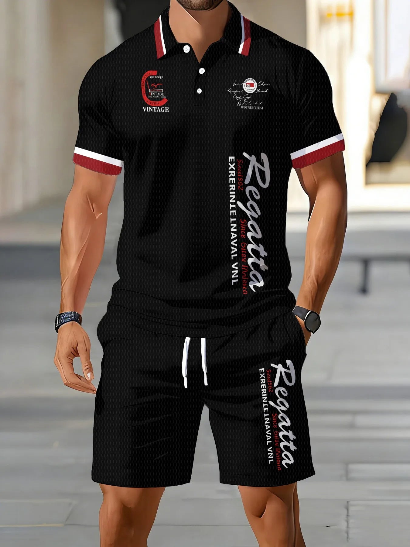 2026 Summer New Men's Polo Shirt Set - Street Casual Fashion Comfortable Soft Breathable Lightweight 3D Letter Pattern Print