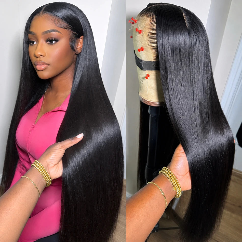 16in-38in Straight Human Hair Wigs Glueless 13X6 HD Transparent Lace Front Wig