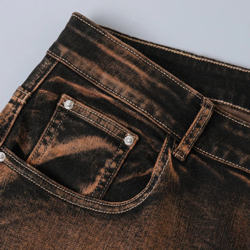 Mens Vintage Fashionable Elastic Pants High Street Straight-leg Trend Casual Male Trousers