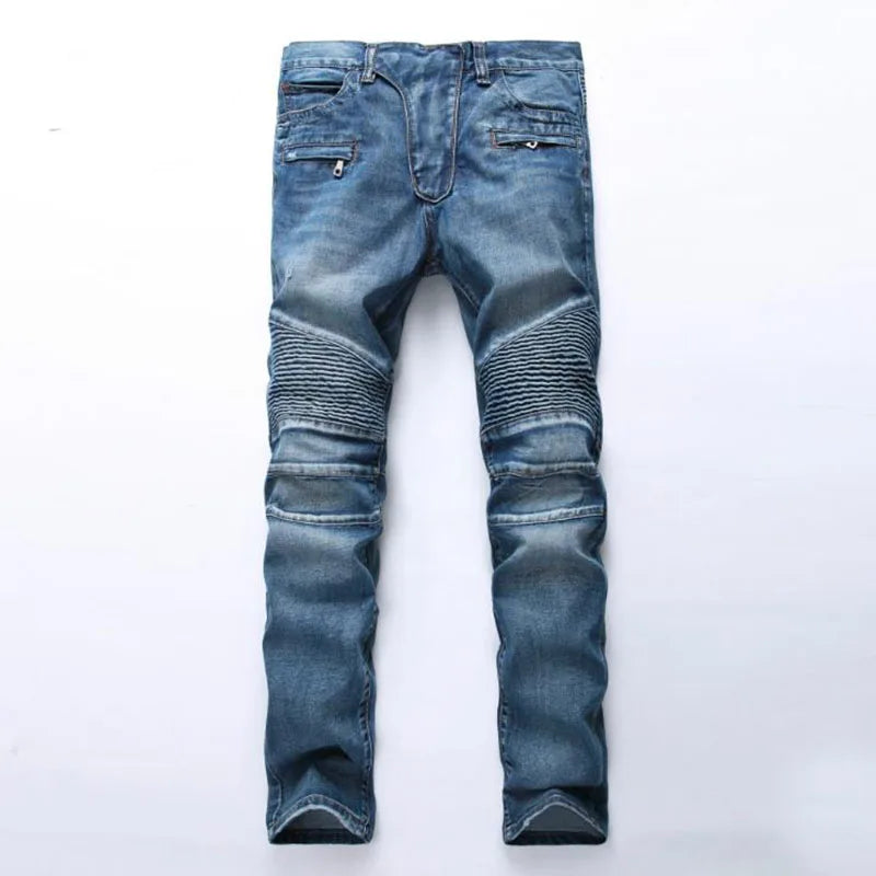 ens Moto Biker Straight Jeans Spring Autumn Punk Streetwear Trouers Casual Denim Designer Pants Size 28-42