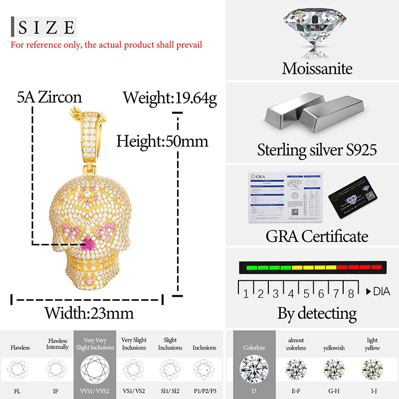 High Quality Skull Pendant Silver 925 Moissanite Iced Out Pendant