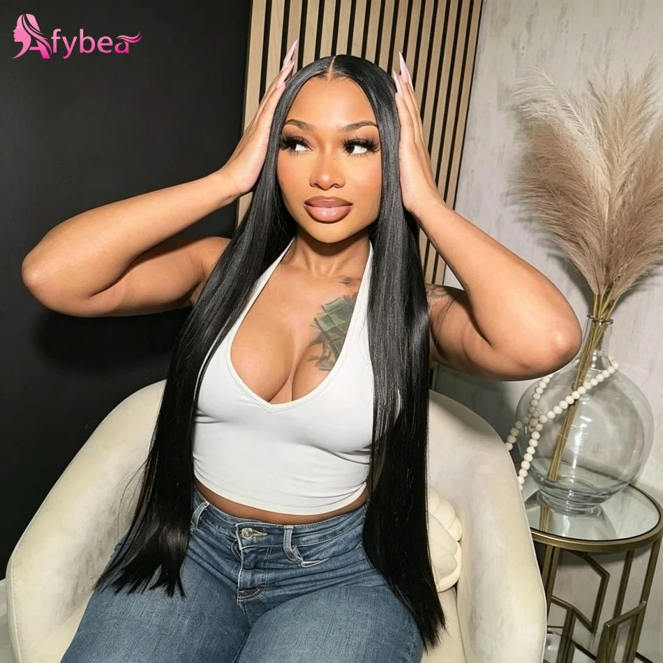 16in-38in Straight Human Hair Wigs Glueless 13X6 HD Transparent Lace Front Wig