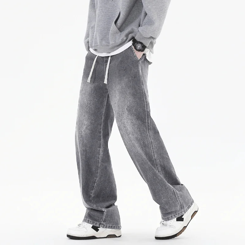 Spring Autumn New Streetwear Loose Jeans Men Korean Style Fashion Loose Straight Wide Leg Pants Men's Brand Clothing S-3XL
