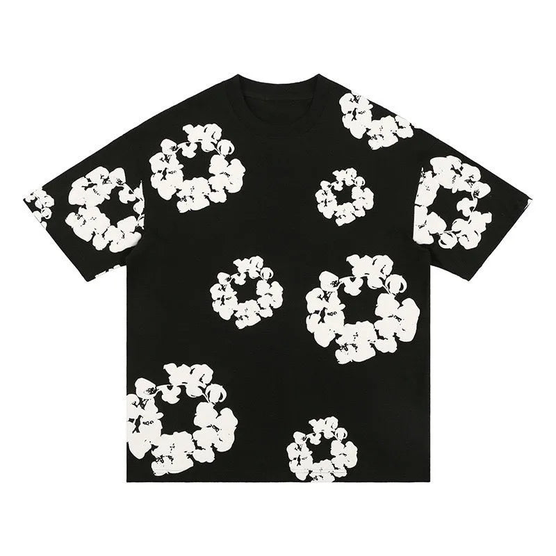 Floral Print T Shirt Shorts Set Oversized Graphic Tee Hip Hop Summer Casual Matching Outfit