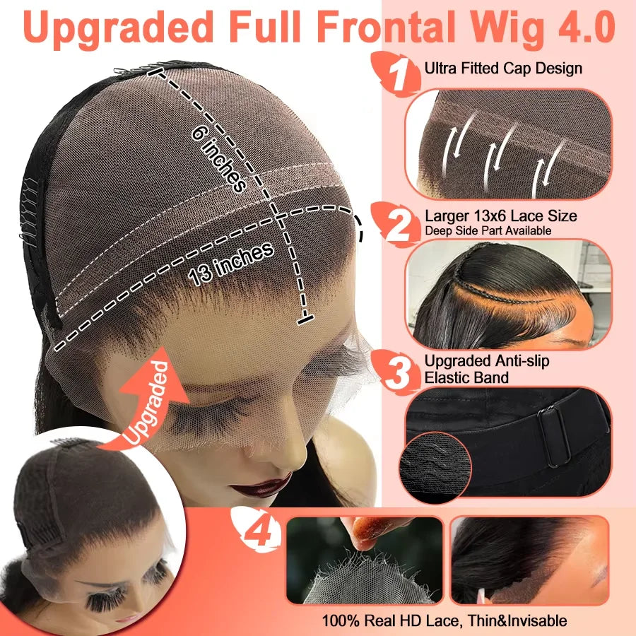 16in-30in #1 Jet Black 13x6 HD Lace Frontal Human Hair Wigs Deep Wave Wigs Ultra Fitted Brazilian Virgin Hair