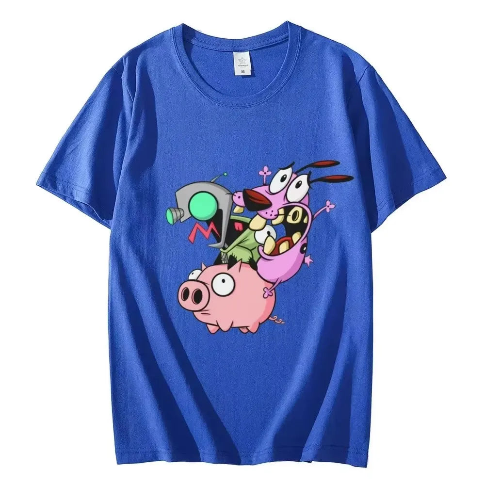 Courage The Cowardly Dog Cartoon Graphic Tee Funny Men Summer Short Sleeve Round Neck Cotton T-Shirt
