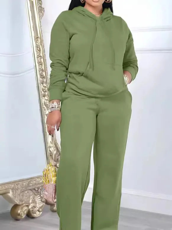 Solid Color Hooded Sweatshirt Pants Casual Long-sleeved Autumn Winter Suit Two Piece Set Women Outfit 2025