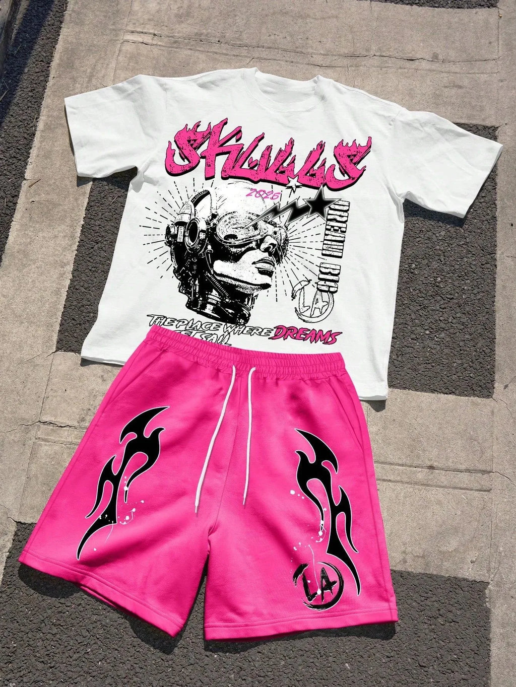 Men's Short-Sleeved Shorts Set with 3D Letter Pattern Printing - Street Casual Fashion Comfortable and Soft