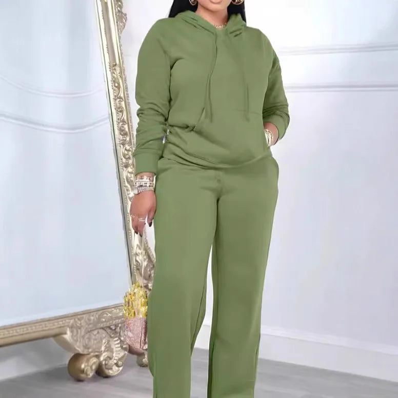Solid Color Hooded Sweatshirt Pants Casual Long-sleeved Autumn Winter Suit Two Piece Set Women Outfit 2025