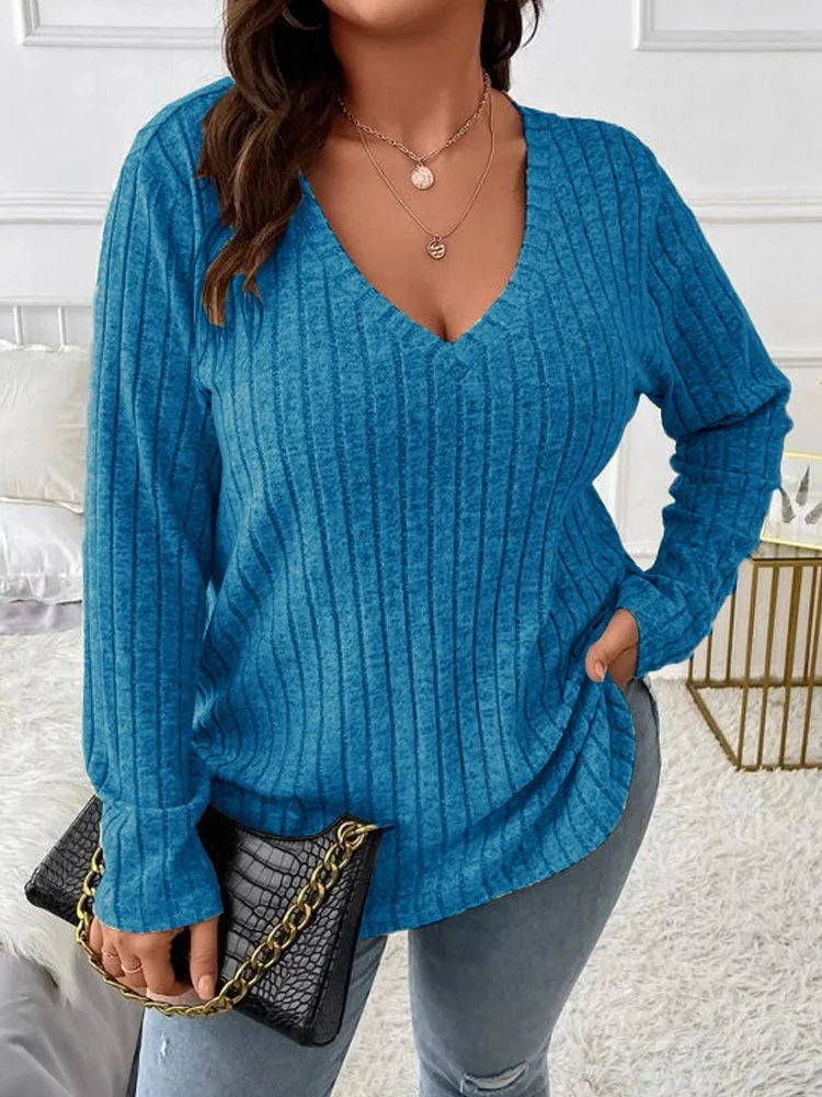 Women's Long-Sleeve V-Neck Sweater, Loose-Fit Knit Top